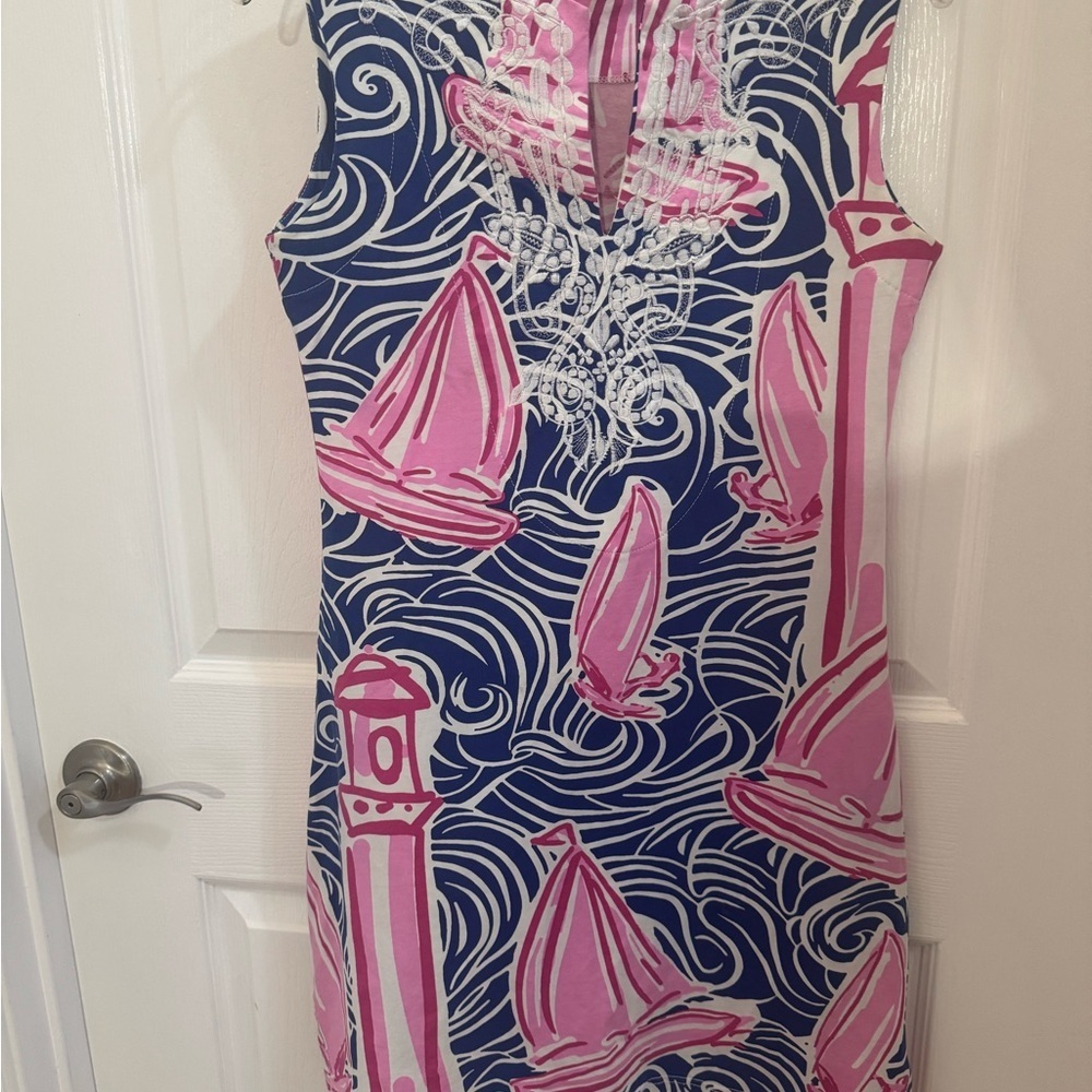 Barbara Gerwit Nautical Pink and Blue Sleeveless Dress Tropical Nautical